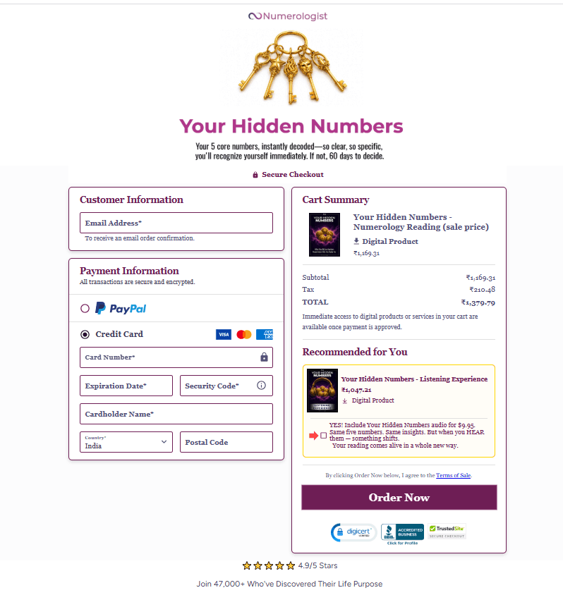 Numerologist checkout page 